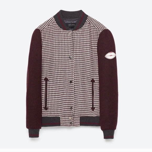 🥀ZARA MAROON CHECKED BOMBER JACKET Size XS - Picture 4 of 14